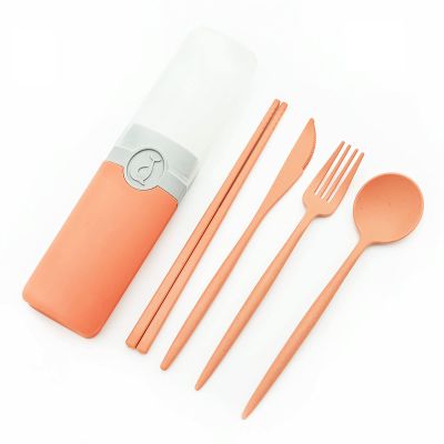 Snplowum Travel Utensil Set with Case, 2 Sets Orange Wheat Straw Reusable Spoon Chopstick Forks Tableware, Eco Friendly Portable Cutlery for Travel Picnic Camping or Daily Use