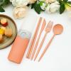 Snplowum Travel Utensil Set with Case, 2 Sets Orange Wheat Straw Reusable Spoon Chopstick Forks Tableware, Eco Friendly Portable Cutlery for Travel Picnic Camping or Daily Use view 3