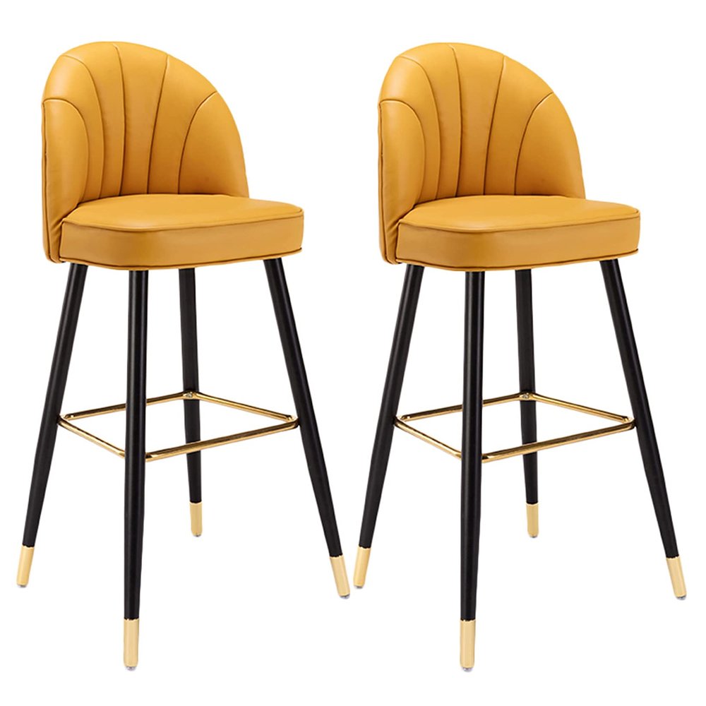 Breakfast Chair Bar Stool Set of 2 Metal Legs Bar Chairs PU Leather Vintage Breakfast Dining Chairs for Kitchen Counter