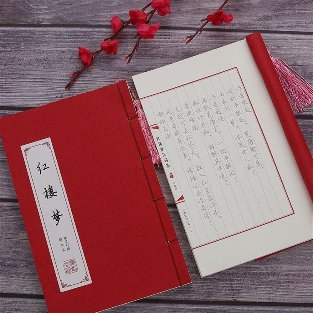 CAOMIAN Books Chinese Kanji Calligraphy Reusable Hard Pen Practice Erasable Learn Hanzi Copybook Adults Art Writing Notebook Book (Color : Hongloumeng)