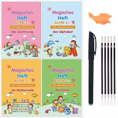 CAOMIAN Large Size 18.5x26cm Deep Groove Magic Book Letters Kids Handwriting German Language Magic Practice Copybook Children's Books (Color : Full Set of 4 Books)