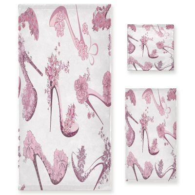 ALAZA Butterfly Women Shoes High Heels Soft 3 Piece Bath Towels Set for Bathroom Spa Hotel, 1 Bath Towel+ 1 Hand Towel+ 1 Washcloth