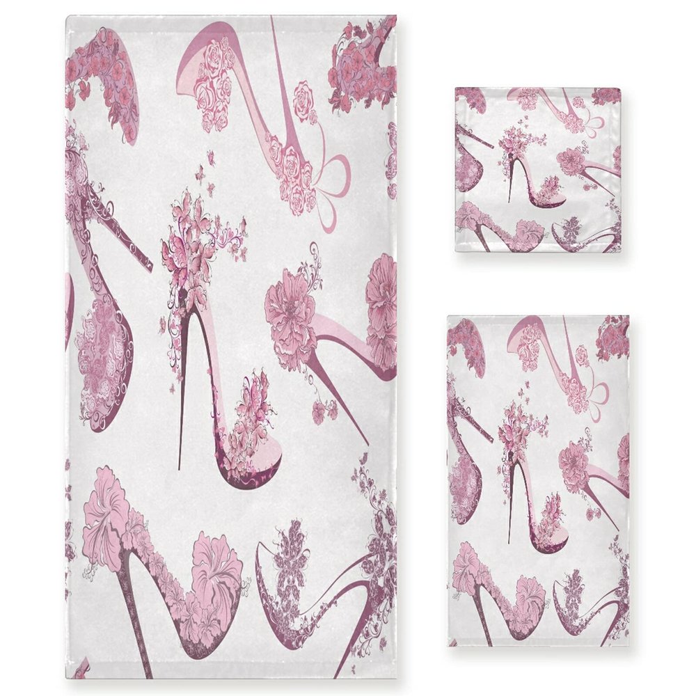 ALAZA Butterfly Women Shoes High Heels Soft 3 Piece Bath Towels Set for Bathroom Spa Hotel, 1 Bath Towel+ 1 Hand Towel+ 1 Washcloth