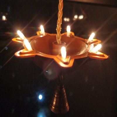 Heritage Kosh A Pair of Hanging Illuminating Diyas with Brass Bell at The end