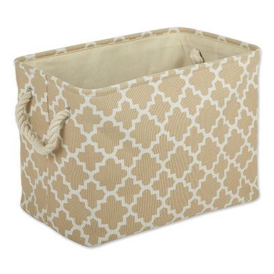 DII Polyester Container with Handles, Lattice Storage Bin, Large, Vintage Linen
