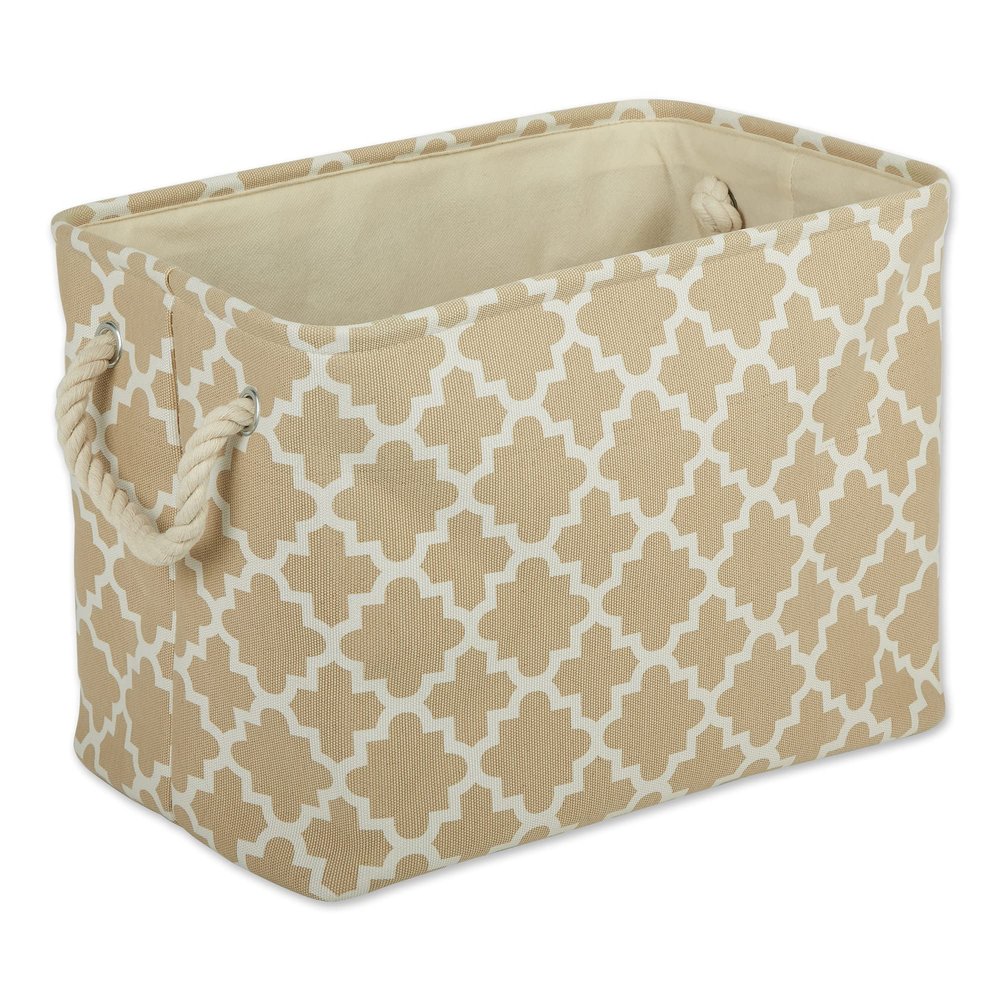 DII Polyester Container with Handles, Lattice Storage Bin, Large, Vintage Linen