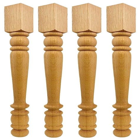 Highland Manor Wood Products Hillard Oak Wood Dining Table Legs - 29" Tall x 2 1/4" Wide - Unfinished Wooden Table Legs for Kitchen Tables (Set of 4)