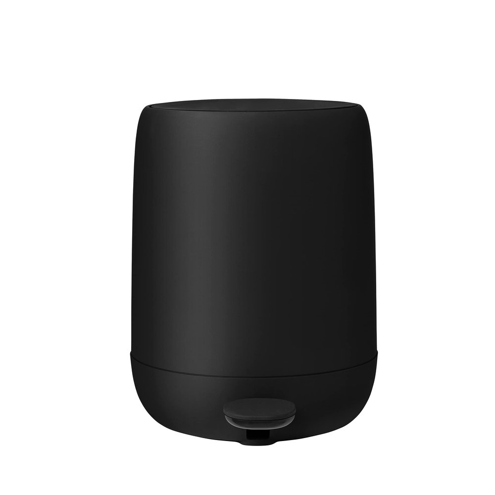 Blomus Sono Cosmetic Bin | Pedal Bin with Soft-Close | 3 L | Colour Black | Diameter 20 x 25 H cm | Waste Bin for Bathroom Made of Plastic and Silicone | Removable Inner Bucket