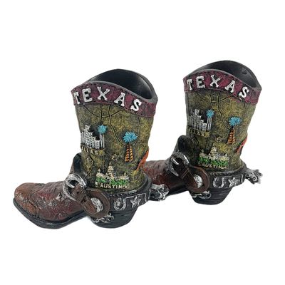 Urbalabs Western Cowboy Boot Texas Flag Toothpick Holder Vase Distressed Decorative Cowboy Boots with Spurs Home Office Rustic Decor Country Living Pen Holder for Desk (Great State 2 Pack)