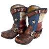 Urbalabs Western Cowboy Boot Texas Flag Toothpick Holder Vase Distressed Decorative Cowboy Boots with Spurs Home Office Rustic Decor Country Living Pen Holder for Desk (Texas Double) view 1