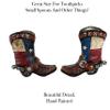 Urbalabs Western Cowboy Boot Texas Flag Toothpick Holder Vase Distressed Decorative Cowboy Boots with Spurs Home Office Rustic Decor Country Living Pen Holder for Desk (Texas Double) view 3