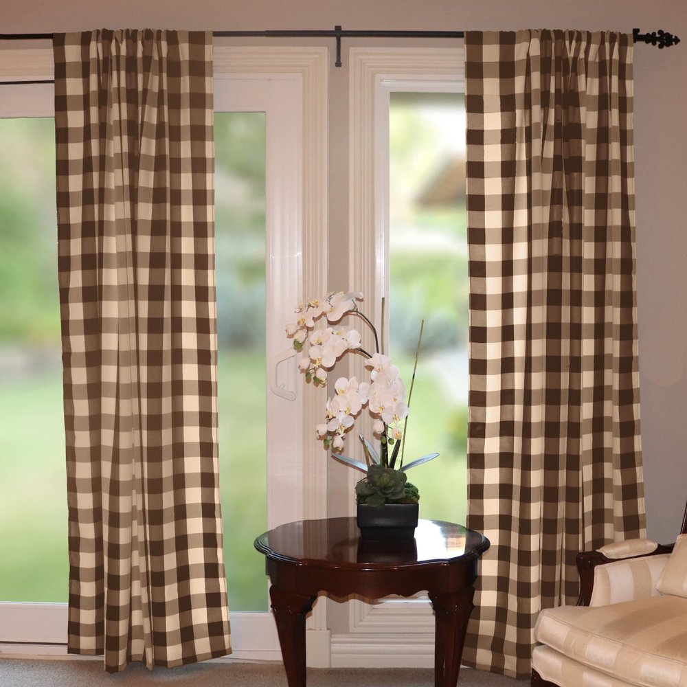 2" Buffalo Check Poplin Polyester Curtains (2 Pack) / Window Dcor/Backdrop/Classroom/Bedroom/Cabin/Hotel/Guest Room Window Curtains (58" Wide x 120" Long, Brown Beige)