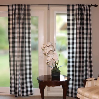 2" Buffalo Check Poplin Polyester Curtains (2 Pack) / Window Dcor/Backdrop/Classroom/Bedroom/Cabin/Hotel/Guest Room Window Curtains (58" Wide x 120" Long, Black White)