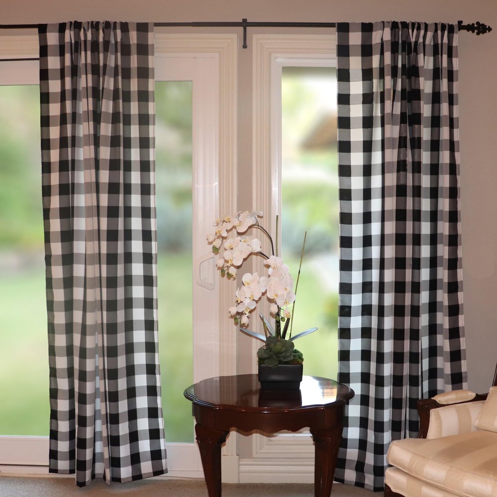 2" Buffalo Check Poplin Polyester Curtains (2 Pack) / Window Dcor/Backdrop/Classroom/Bedroom/Cabin/Hotel/Guest Room Window Curtains (58" Wide x 120" Long, Black White)