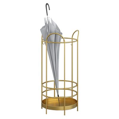 Umbrella Racks WXYZ Metal Wrought Iron Umbrella Stand, The Hollowout Barrel Body Quickly Drains The Water, Multifunctional Umbrella Storage Bucket, 27x60cm (Color : Gold)