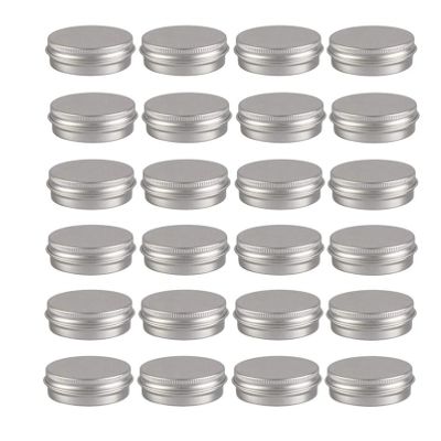 0.5oz/15ml Silver Aluminum Tin Jar with Screw Lid 1/2 oz Containers with Lids 1/2-Ounce Metal Steel Tin Cosmetic Sample Containers for Lip Balm DIY Salve Spice Candies Crafts, Pack of 24
