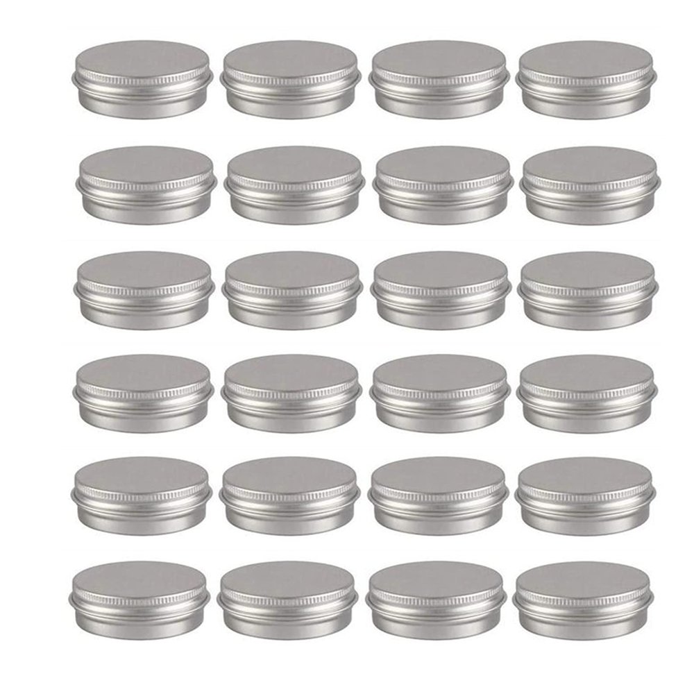 0.5oz/15ml Silver Aluminum Tin Jar with Screw Lid 1/2 oz Containers with Lids 1/2-Ounce Metal Steel Tin Cosmetic Sample Containers for Lip Balm DIY Salve Spice Candies Crafts, Pack of 24
