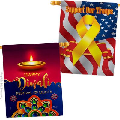 Deepawali Greeting House Flag - Pack Celebration Diwali Indian, Light, Diya, Lantern, Candle Hindu, Festival, Ganesh, Kandil Support Our Troops - Garden Yard Gift Double-Sided 28 X 40