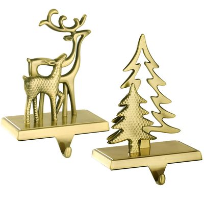2PCS Bronze Reindeer Christmas Stocking Holders for Fireplace Holiday Christmas Tree Hanger Mantle Decorations Anti-Slip Xmas Hooks Fireplace Topper (2, Christmas Tree Reindeer)