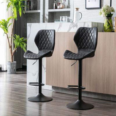 Shunzhi Adjustable Bar Stools Set of 2 Modern Swivel Bar Stools with Stable Metal Frame PU Leather Padded Island Chairs with Back and Footrest for Kitchen Island/Living Room/Pub/Coffee, Black