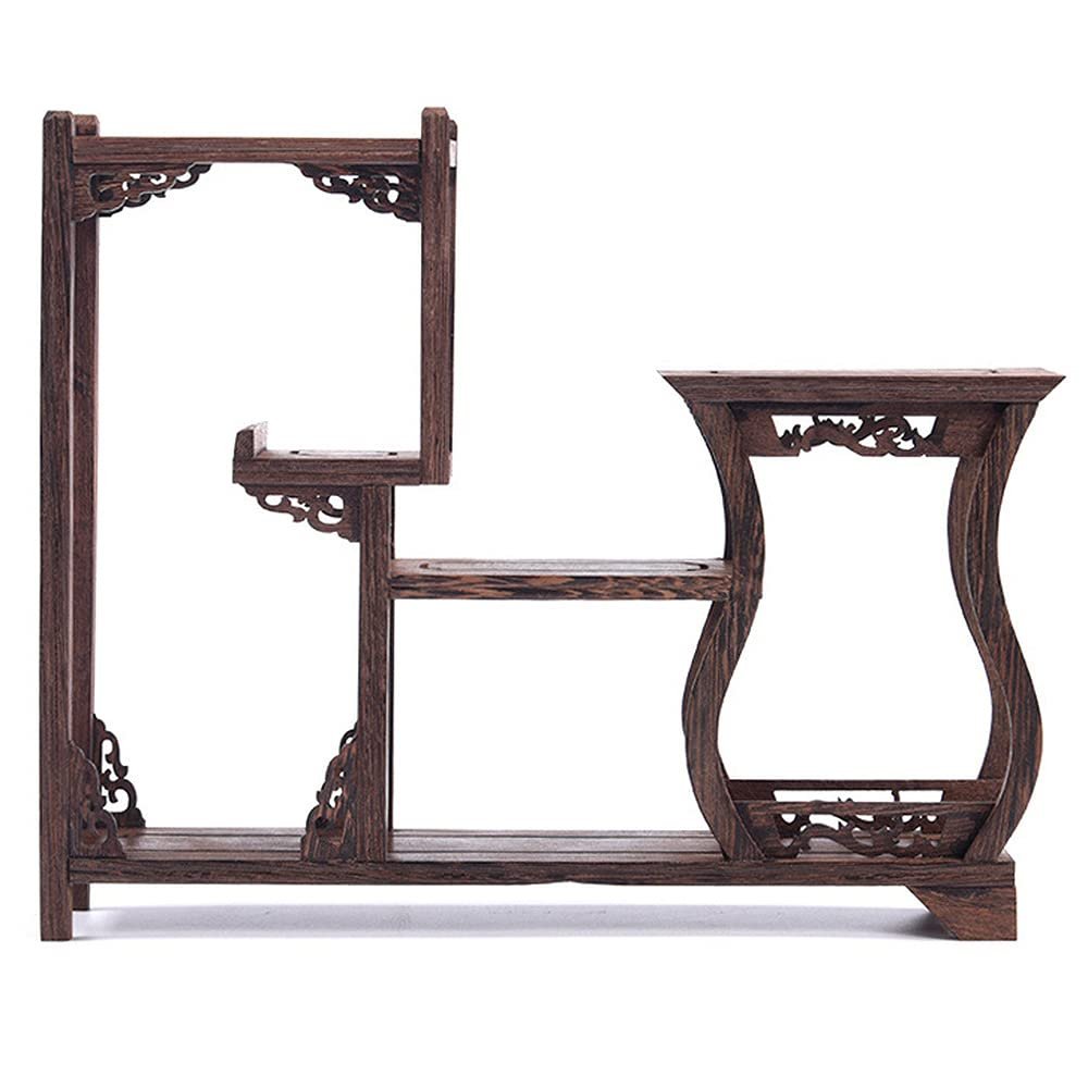 PAYNAN 36x29cm Chinese Retro Storage Rack Display Stand Solid Wood Teapot Tea Set Shelf Racks