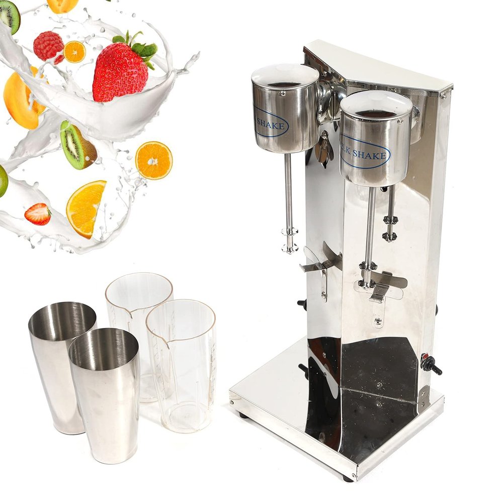 Dual Head Milkshake Machine Drink Mixer Stainless Steel Milkshake Maker w/650ML Cup for Home and Commercial Use Smoothie Mixer Blender Cocktail Drink Master Mixer 18000RMP 180W