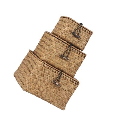 Cabilock 3pcs Handmade Straw Woven Storage for Organizing Vegetables Household Sundries and Desktop Items Natural Seagrass Bins Vintage Design