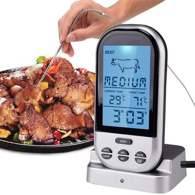 NCRD Digital Cooking Food Meat Thermometer with Dual Probe for Smoker Grill BBQ Thermometer, Large LCD Backlight Food Grill Thermometer, with Timer Mode, Silver