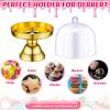 24 Pieces Plastic Mini Cake Stand with Dome Cover Chocolate Candy Cupcake Containers Dessert Display Plate with Dome Cover for Birthday Wedding Holiday Party Supplies (Gold, Transparent) view 4