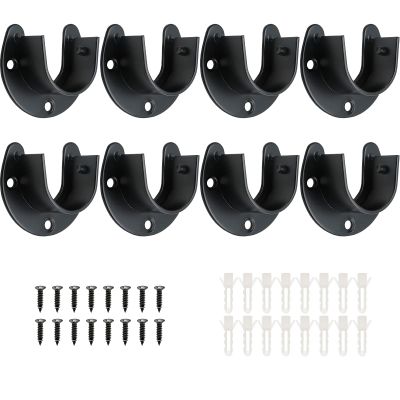 Suiwotin 8 Packs Stainless Steel Closet Rod End Supports 1-1/3 Inch Wardrobe Bracket Heavy Duty Closet Pole Sockets Flange Rod Holder, U-Shaped with Screws, Black