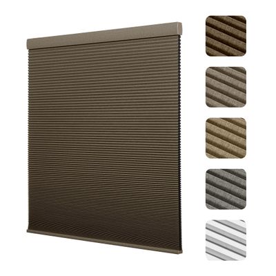 Boolegon Cordless Linen Pattern Cellular Shades Blackout Honeycomb Shades for Windows Pull Down Honeycomb Privacy Blinds for Bedroom Office Thermal Insulated, Blackout Light Brown, 38.5" W x 72" H