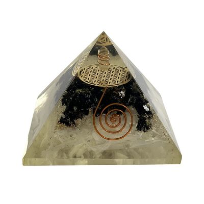 VIE Orgone Reiki Healing Pyramid (Black Tourmaline & Selenite, 7.5 CM)
