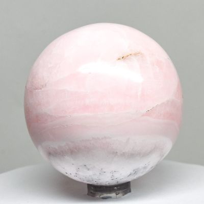 2.3" Rich Pink Mangano Calcite Sphere Natural Sparkling Mineral Ball Banded Crystal UV Reactive Polished Gemstone - Peru + Stand