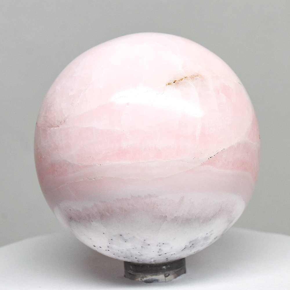 2.3" Rich Pink Mangano Calcite Sphere Natural Sparkling Mineral Ball Banded Crystal UV Reactive Polished Gemstone - Peru + Stand