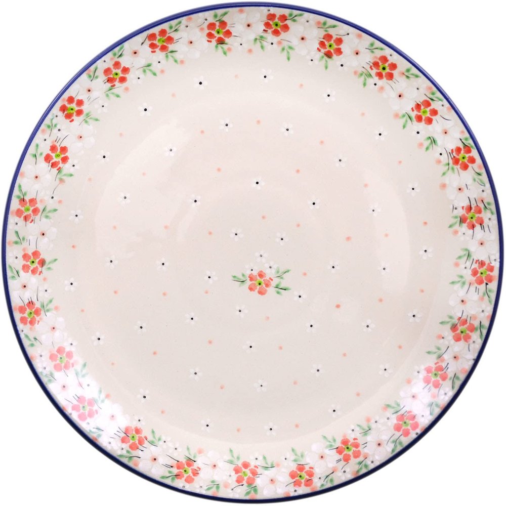 Polmedia Polish Pottery Dinner Plate - Blushing Blooms Pattern Handmade in Boleslawiec Poland by Ceramika Artystyczna + Certificate of Authenticity
