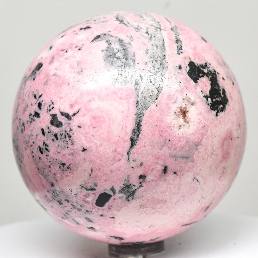 2.5" Rhodochrosite Sphere Pink Natural Sparkling Mineral Ball Polished Crystal Rhodocrosite Gemstone - Peru + Stand