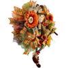 Artisan Fall Autumn Scarecrow Wreath Adorned with Sunflowers, Fall Foliage, and Bow. Fall Scarecrow Decorations for Front Door Outside view 4