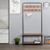 Davee Furniture Coat Hanger with Black Metal Frame,Wood Bench9 Hooks and Shoes Storage for Living Room view 3