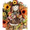 Artisan Fall Autumn Scarecrow Wreath Adorned with Sunflowers, Fall Foliage, and Bow. Fall Scarecrow Decorations for Front Door Outside view 2
