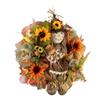 Artisan Fall Autumn Scarecrow Wreath Adorned with Sunflowers, Fall Foliage, and Bow. Fall Scarecrow Decorations for Front Door Outside view 3