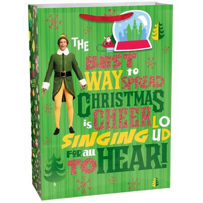 Multicolor Christmas Elf Extra Large Vertical Paper Gift Bag - 18" x 13" x 5", 1 Piece - Perfect for Oversized Holiday Presents