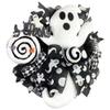 Artisan Halloween Ghost Wreath Adorned with Handmade Jumbo Lollipop, Cake Pop, Ball Ornament and Bow for Front Door Outside, Halloween Decorations view 3