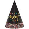 Multicolor "Happy New Year" Glitter Dipped Cone Hat - 9" (1 Pc.) - Sturdy Paper with Foil & Glitter - Perfect Party Accessory for NYE Celebrations view 1