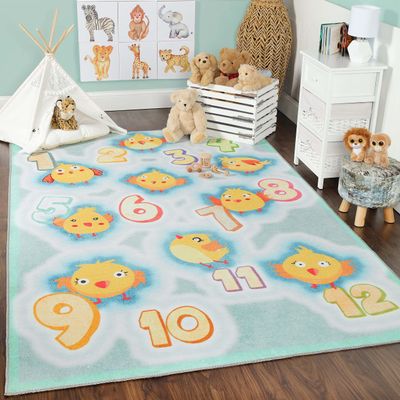 BLUENILEMILLS Kids' Polyester Indoor Area Rug Collection, Jumbo Playtime Numbers Flatweave Indoor Area Rug with Anti-Skid Backing, 5' x 7' 6", Aquamarine