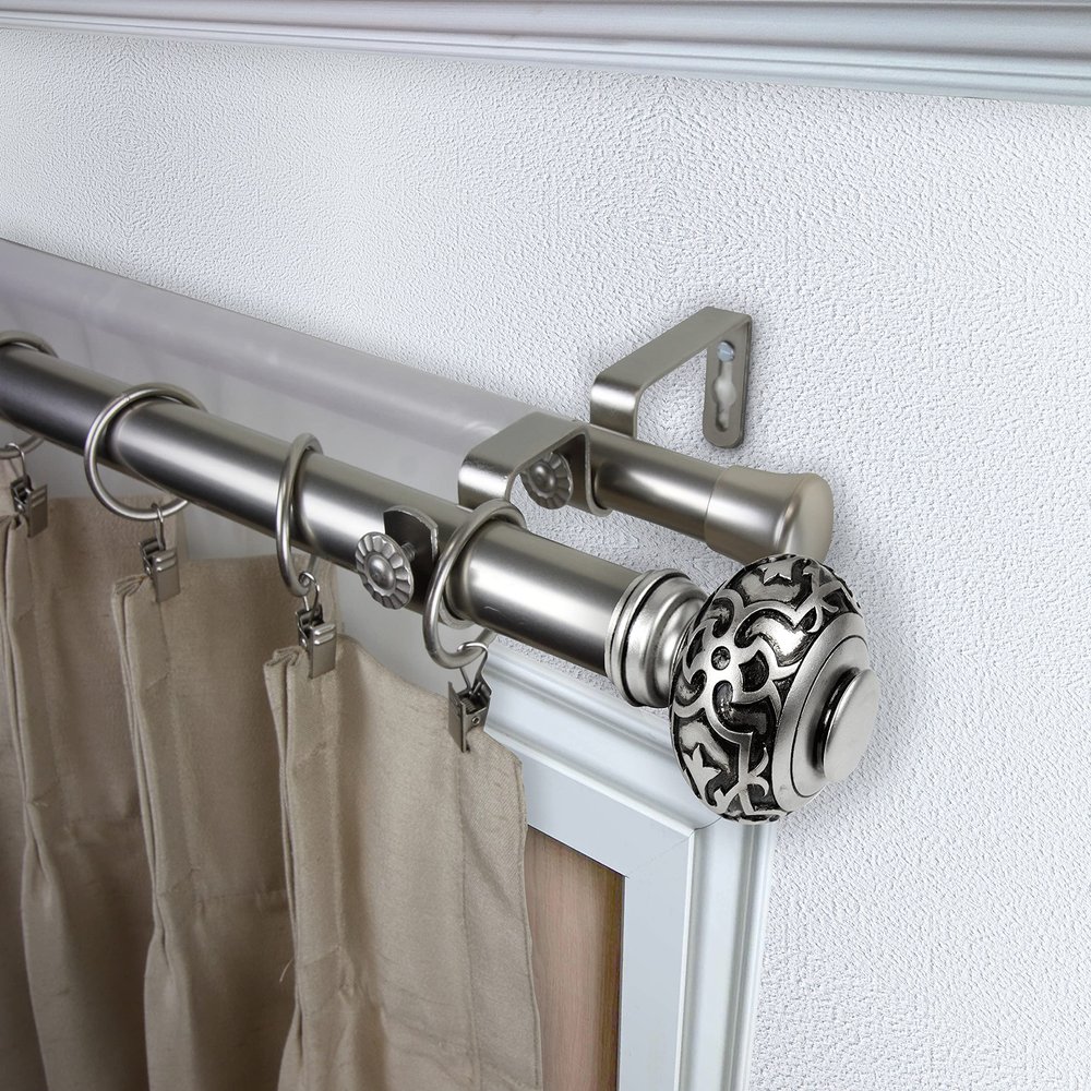 Bazar 1" Double Curtain Rod 160-240 inch - Satin Nickel