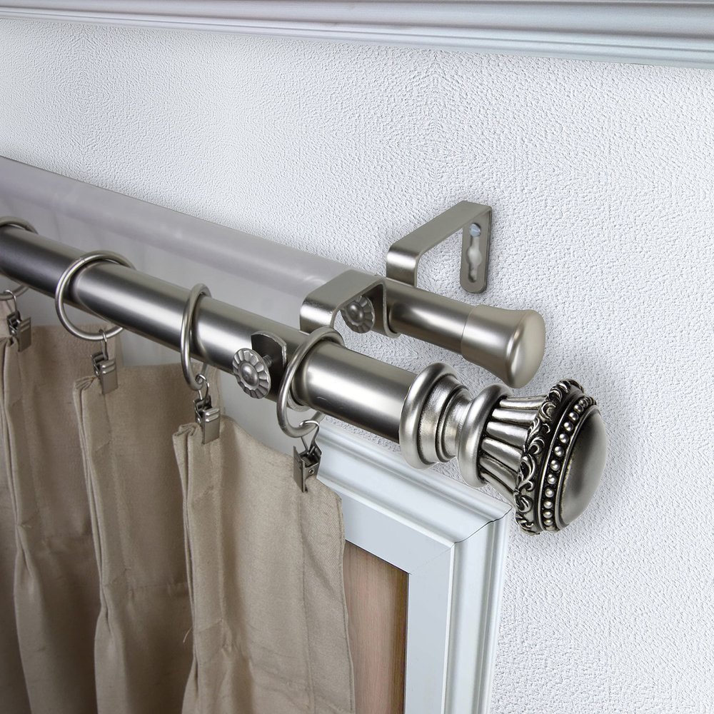 Bastia 1" Double Curtain Rod 160-240 inch - Satin Nickel
