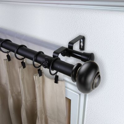 Carre 1" Double Curtain Rod 120-170 inch - Black