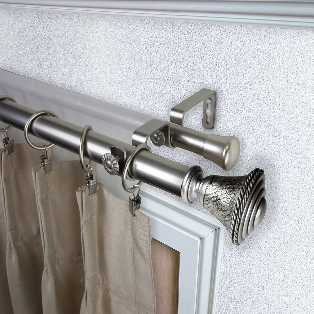 Berline 1" Double Curtain Rod 120-170 inch - Satin Nickel