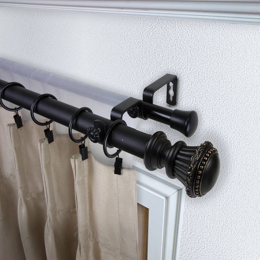 Bastia 1" Double Curtain Rod 160-240 inch - Black