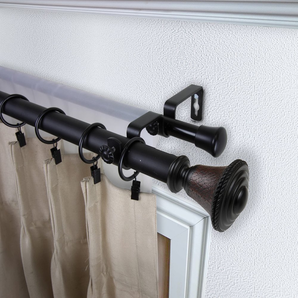 Berline 1" Double Curtain Rod 160-240 inch - Black